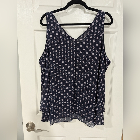 Lane Bryant Navy & Purple Geo Swing Double-Layer Chiffon Tank in Size 20 - Picture 9 of 10